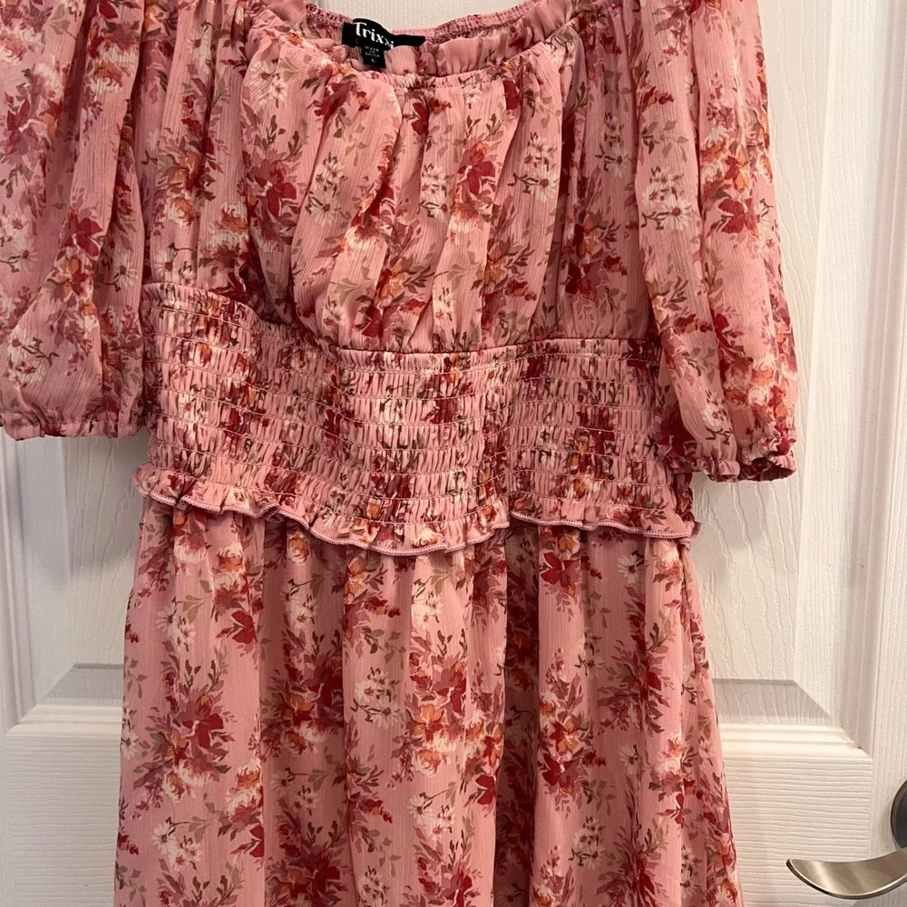 Trixxi Pink Floral Chiffon Smocked Mini Dress Womens Large Loveshack Fancy